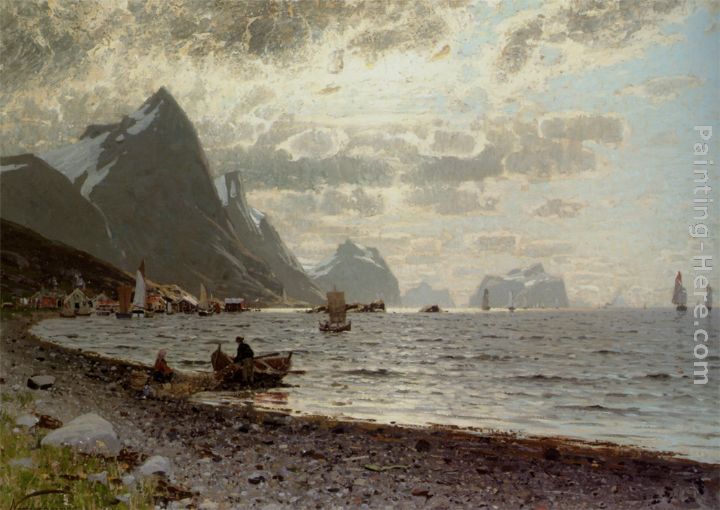 A Norwegian Fjord painting - Adelsteen Normann A Norwegian Fjord art painting